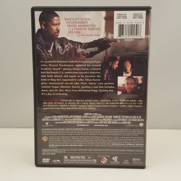 TRAINING DAY DVD Widescreen 2001 Warner Brothers USED - Picture 2 of 9